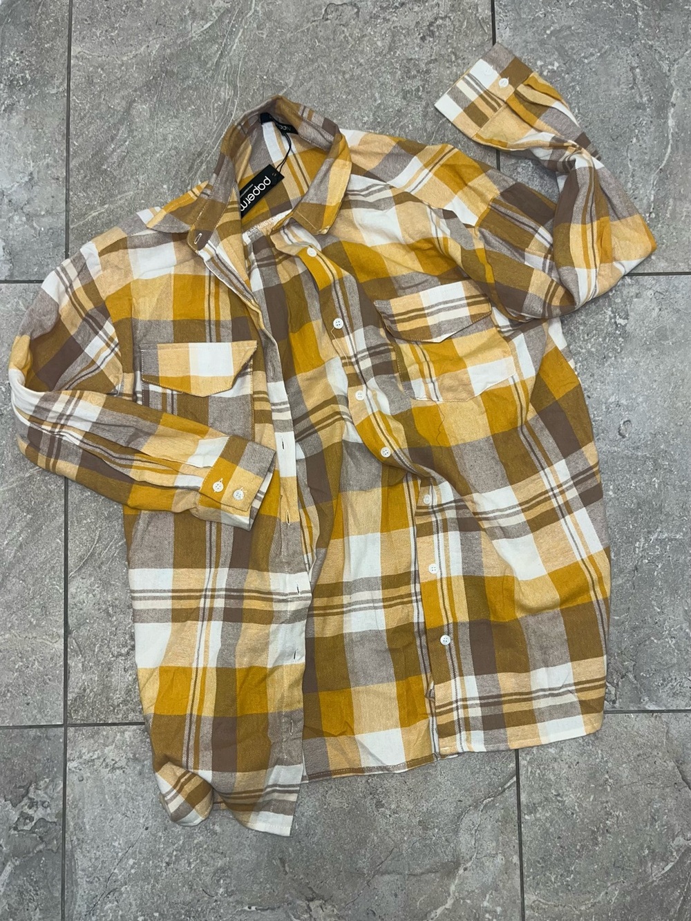 Unbranded Women's Mustard & Brown Plaid Button-Down Shirt